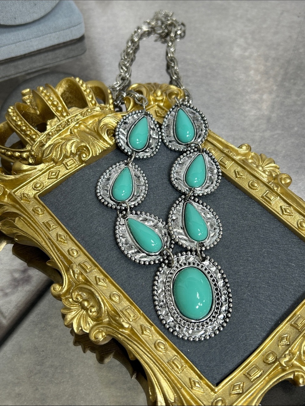Erica Lyons Silver-Tone Necklace with Turquoise Teardrop Stones